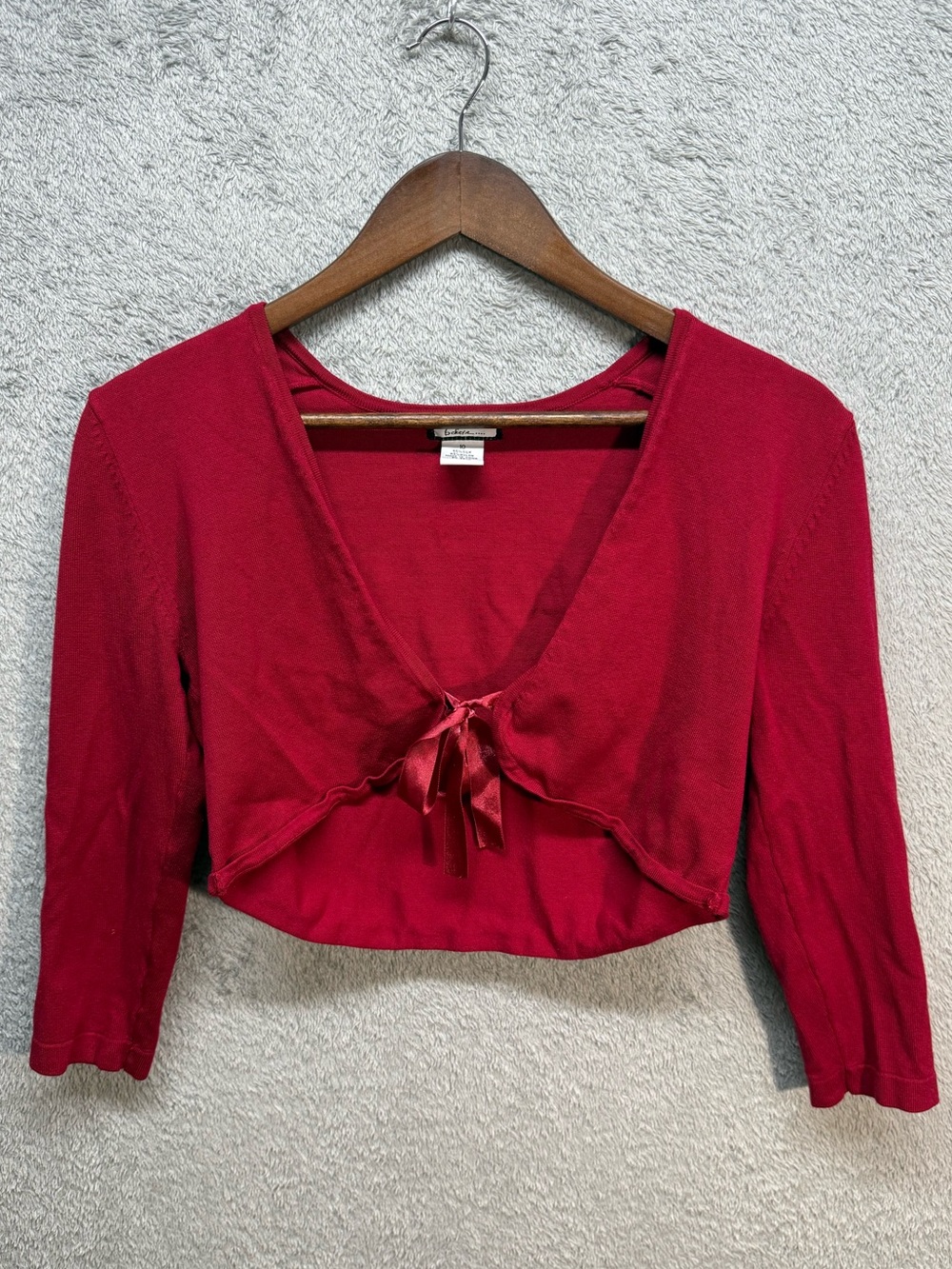 Bekera Red Silk Blend Cropped Cardigan Bolero Shrug Tie-Front Size 10